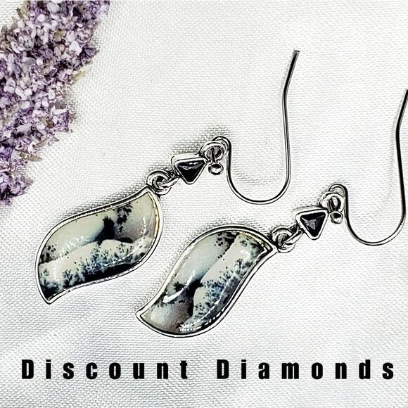 Dendritic Opal Drop Dangle French Hook Earrings 925 Silver W… - Picture 3 of 5
